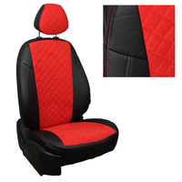 Авточехлы на сидения для Lada Largus (2 места) - черный+альк.красная РОМБ