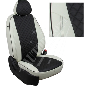 Авточехлы на сидения для Ford Transit VIII (3 места) с 14г. - белый+черный РОМБ