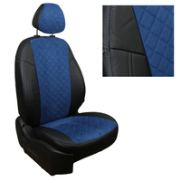Авточехлы на сидения для Hyundai Staria (8 мест) c 21г. - черный+альк.синяя РОМБ