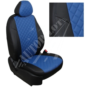 Авточехлы на сидения для Lada Largus (2 места)(2012-2021) - черный+синий РОМБ