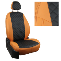 Авточехлы на сидения для Skoda Rapid I/II Sport с 14г. / VW Polo c 20г. Sport (с задним подлокотником) - оранжевый+черный РОМБ